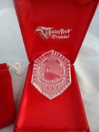 Waterford Crystal 1989 Six Geese A Laying Christmas Ornament With Bag & Box