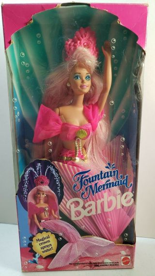 Mattel 1993 Fountain Mermaid Barbie Magical Crown Sprays Water