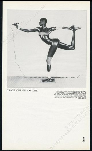 1985 Grace Jones Big Photo Island Life Album Release Vintage Print Ad