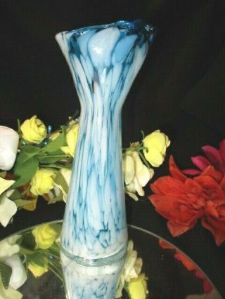 Topaz Blue Opalescent Art Glass Vase 7.  25 "