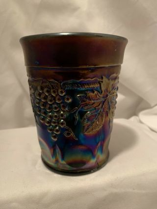 Carnival Glass Iridescent Grape Leaf And Cable Tumbler Amethyst Piece