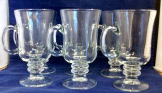 Set Of 6 Clear Glass Irish Coffee Pedestal Cups Glasses Mugs Euc