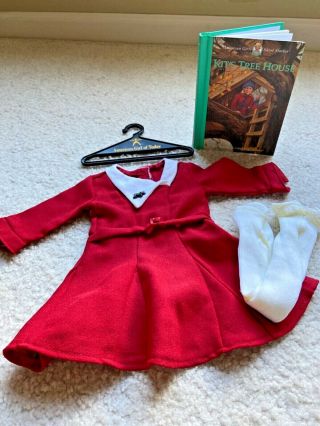 American Girl Doll Kit Christmas Outfit Red Dress W/ Scottie Dog,  Tights,  Book,