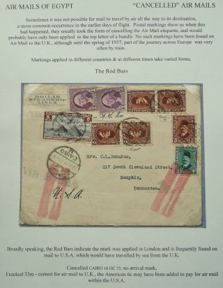 Egypt 16 Oct 1935 Airmail Cover From Cairo To Memphis,  Usa - Postage Due