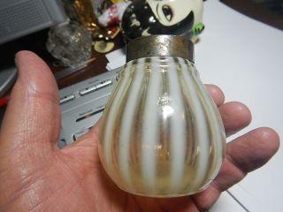 Antique Vaseline Opalescent Striped Art Glass Ink Well / Fenton ? Other Maker ?