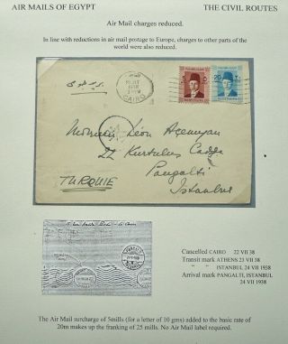 Egypt 22 Jul 1938 Airmail Cover From Cairo To Istanbul,  Pangalti,  Turkey