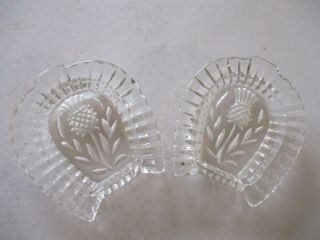 Vintage Horshoe Shaped Glass Pin Dishes (2) Etched Scotch Scottish Thistle