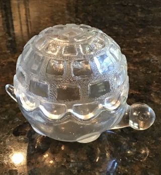 Vintage Anchor Hocking Clear Glass Turtle Covered Trinket Dish Or Paper Weight