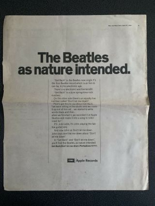 The Beatles - “get Back - As Nature Intended” (full Page Ad April 19 1969)