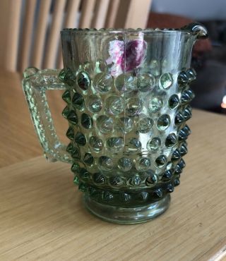 Fenton Colonial Green Hobnail Glass Mini Creamer 3” Tall And 2” In Diameter