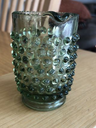 Fenton Colonial Green Hobnail Glass Mini Creamer 3” Tall and 2” in Diameter 2