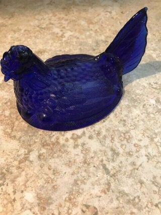 Vintage Cobalt Blue Glass Hen (cover Only) For Chicken Covered Candy Dish
