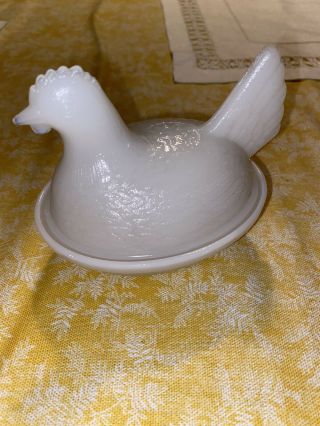 Vintage Hazel Atlas Milk Glass Chicken Sitting On Nest Candy Dish