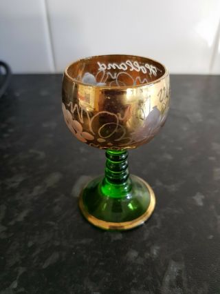 Green And Gold Mini Glass Goblet,  Leaf,  Grapes,  Holland