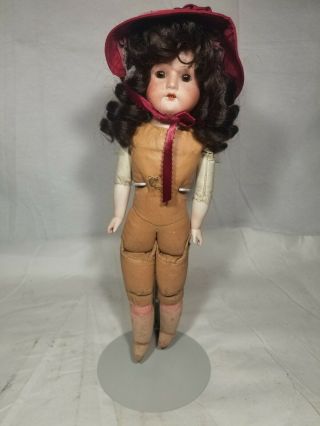 Vintage 17 " Germany Mabel Porcelain Doll With Leather Body (f3)