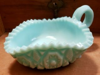 Fenton? Blue Milk Glass Candy Dish With Handle