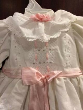 Pretty Vintage White And Pink Doll Dress