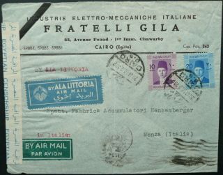 Egypt 20 Jan 1940 Ala Littoria Censored Airmail Cover From Cairo To Monza,  Italy