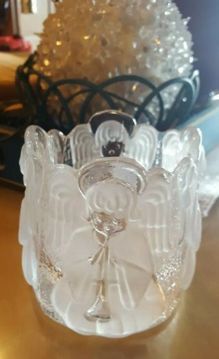 Nybro Crystal Votive Candle Holder Angels Made In Sweden &