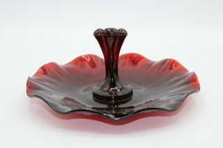 Vintage Depression Glass Ruby Red Scalloped Candy Dish With Handle 7 1/2 " Diamet