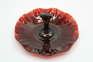 Vintage Depression Glass Ruby Red Scalloped Candy Dish With Handle 7 1/2 