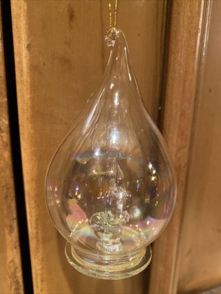 Vintage Hand Blown Glass Christmas Ornament With Hand Blown Candle Inside