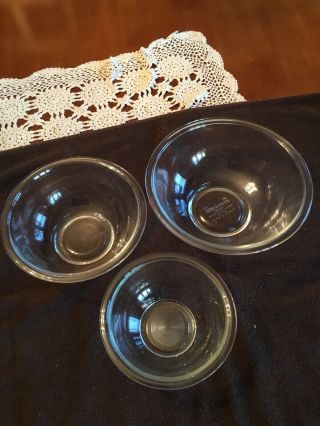 Pyrex Set Of 3 Nesting Mixing Bowls Clear With Rims 1,  1.  5 And 2.  No 323 & 325