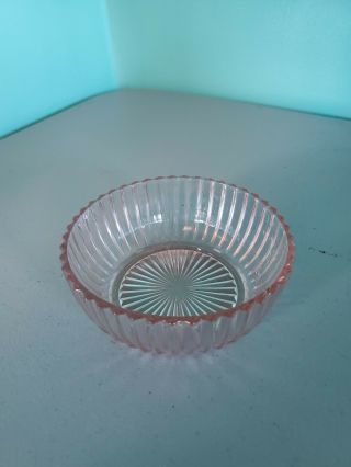 Vintage Pink Depression Glass Bowl Dish Ribbed 4.  5 In Diameter