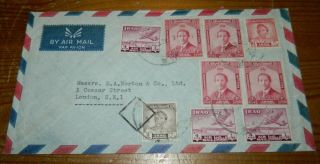 Iraq Airmail Cover To London (9 Stamps On Front & 10 Stamps On Back)