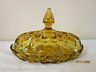 Vintage Anchor Hocking Amber Glass Covered Butter Dish “fairfield”