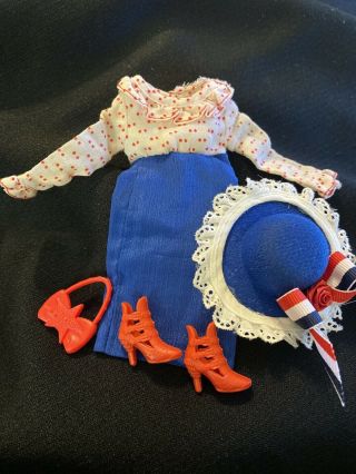 Vintage 1965 Barbie Francie Dress Outfit With Matching Hat Shoes And Bag