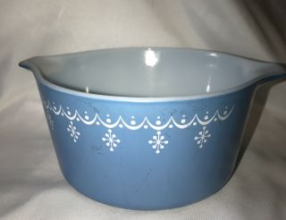 Pyrex Blue Snowflake White Casserole Serving Dish Baking 1 Qt 473 No Lid