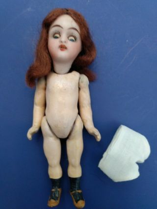 4 " Miniature French Or German Kestner Type Doll With Auburn Hair