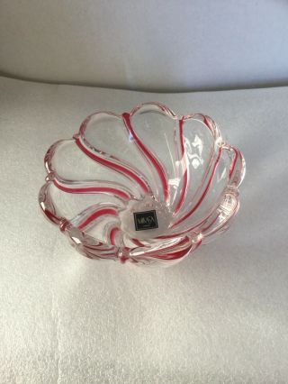 Mikasa Peppermint Red Swirl Crystal Glass Candy Trinket Dish Bowl Germany Made