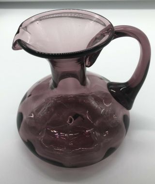 Vintage Mcm Amthyst Glass Hand Blown Optic Pitcher With Applied Handle