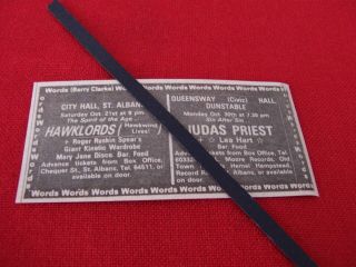 Judas Priest 1978 Vintage Gig Concert Advert Civic Hall Dunstable