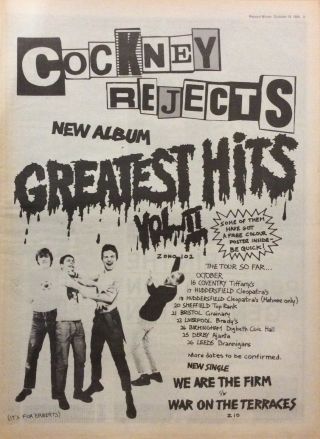 Cockney Rejects - Vintage Press Poster Advert - Greatest Hits Vol Ii - 1980