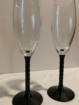 Set Of 2 Black Amethyst Twist Stem Champagne Wine Flute Glasses