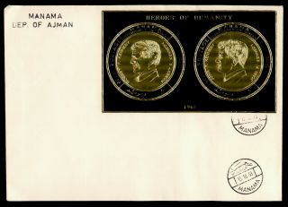 1968 Manama Fdc Jfk John F Kennedy Gold Foil S/s