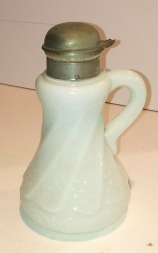 Vintage Milk Glass Syrup Pitcher With Hinged Lid