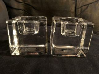 One Pair Orrefors Goran Warff Nordic Crystal Ice Cube Voltive Candle Holders