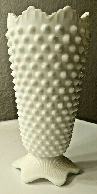 1 Vintage Small White Milk Glass Hobnail Vase 6 "