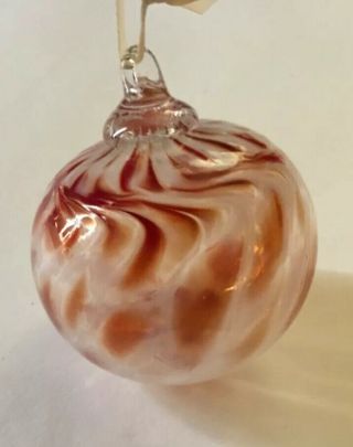 Hand Blown Glass Ball Sphere Globe Christmas Ornament Transparent Amber 2.  5”