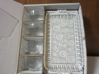 Vintage 1950 ' s Anchor Hocking Glass Serva - Snack Set of 4 Plate/Trays and Cups 2