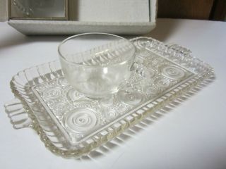 Vintage 1950 ' s Anchor Hocking Glass Serva - Snack Set of 4 Plate/Trays and Cups 3