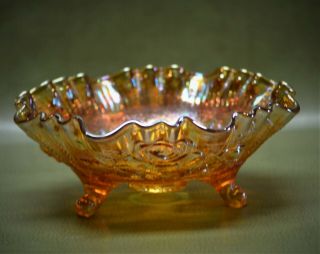 Vintage Amber Carnival Glass Bowl with Rose Pattern. 2