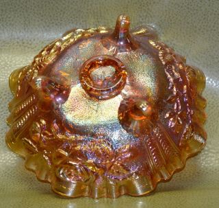 Vintage Amber Carnival Glass Bowl with Rose Pattern. 3