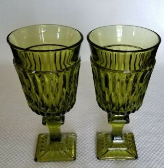 Set Of 2 - Vintage Indiana Glass Mt.  Vernon Green Wine Glasses - 5 3/8 " Tall