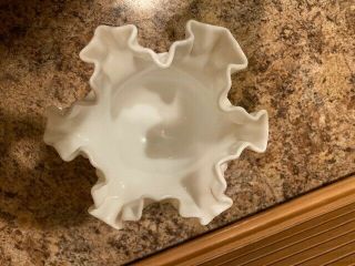 Vintage Fenton Hobnail White Milk Glass Ruffled Pedestal Candy Dish / Compote 3