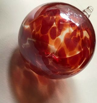 Hand Blown Glass Ball Sphere Globe Christmas Ornament Iridescent Swirl Amber 3”